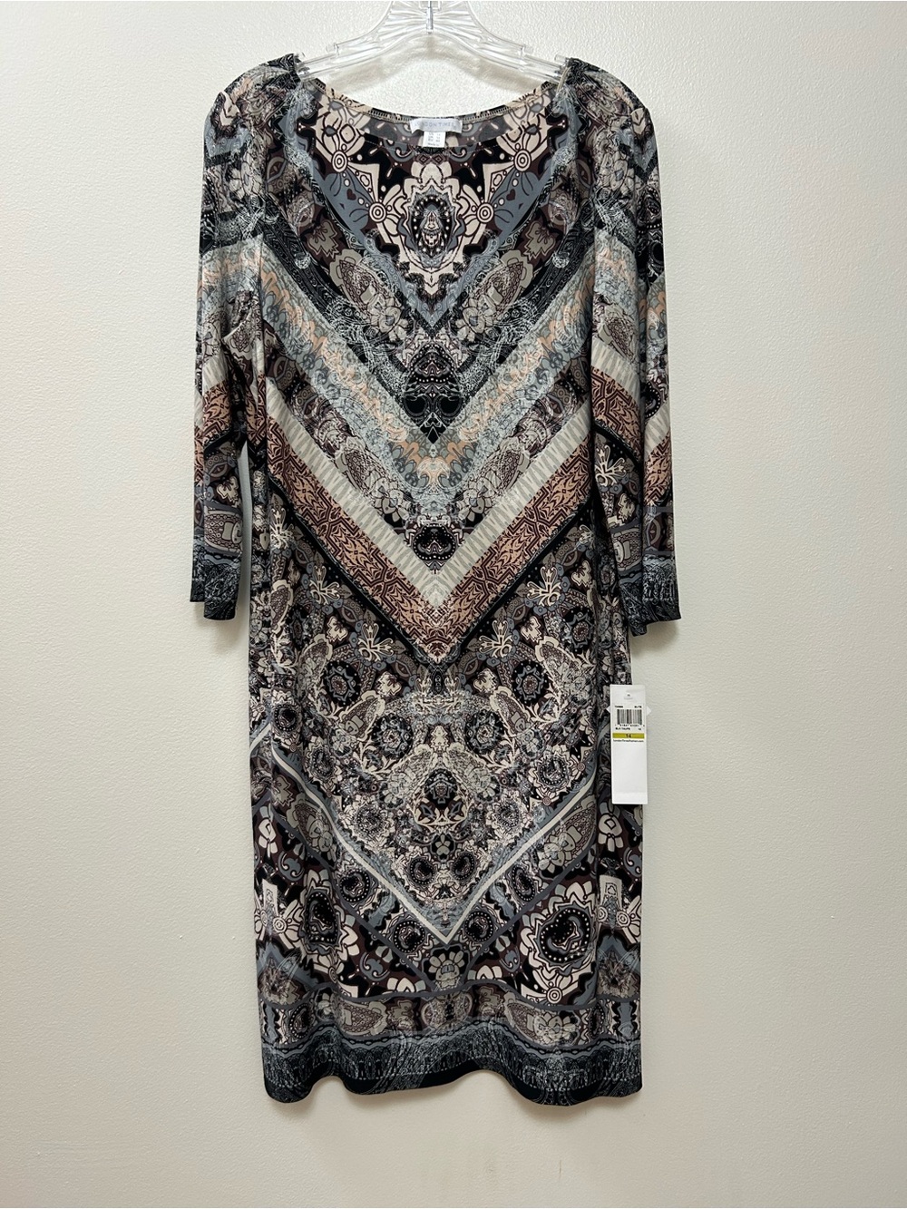 London Times Long Sleeve Mixed Print Chevron Paisley Midi Dress-14